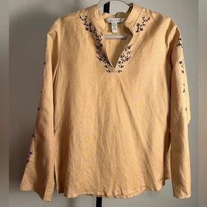Uniform John Paul Richard Tan Blouse with Black Floral Embroidery Medium